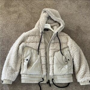 Moncler Grenoble Maglia Cardigan Hoodie Teddy Fleece Jacket Beige Grey Small